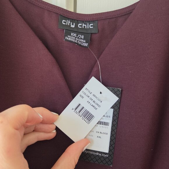 City Chic Dress 2XL Cute Girl Elbow Sleeve Dress Size XXL NWT $90 Ox Blood - Picture 5 of 10